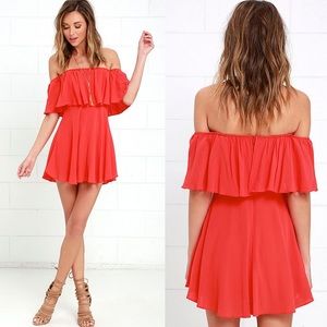 Lulu’s • Coral Red Off-the-Shoulder Dress